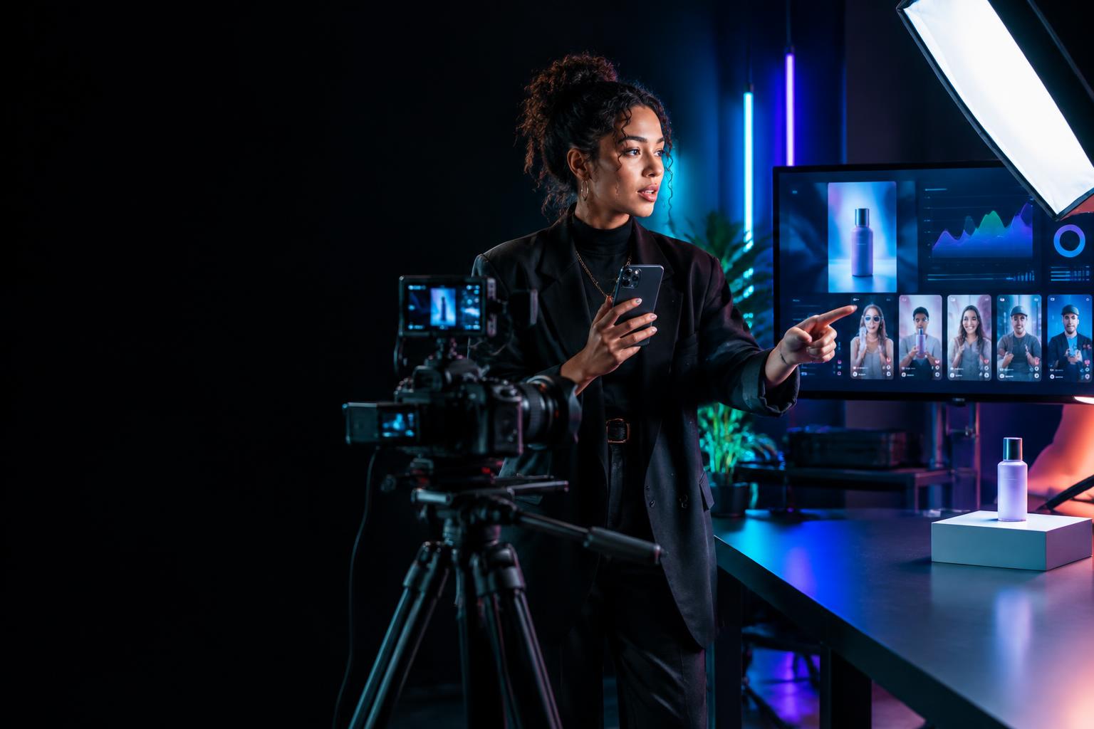 Creator directing a performance campaign in a production studio